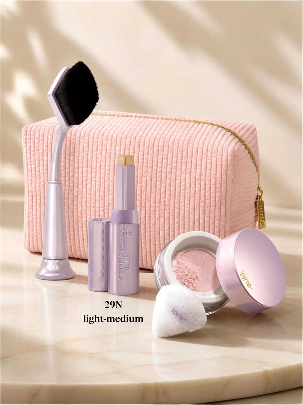 TARTE Blur Concealer Stick, Blur Concealer Brush, Creaseless Setting Powder, Bag